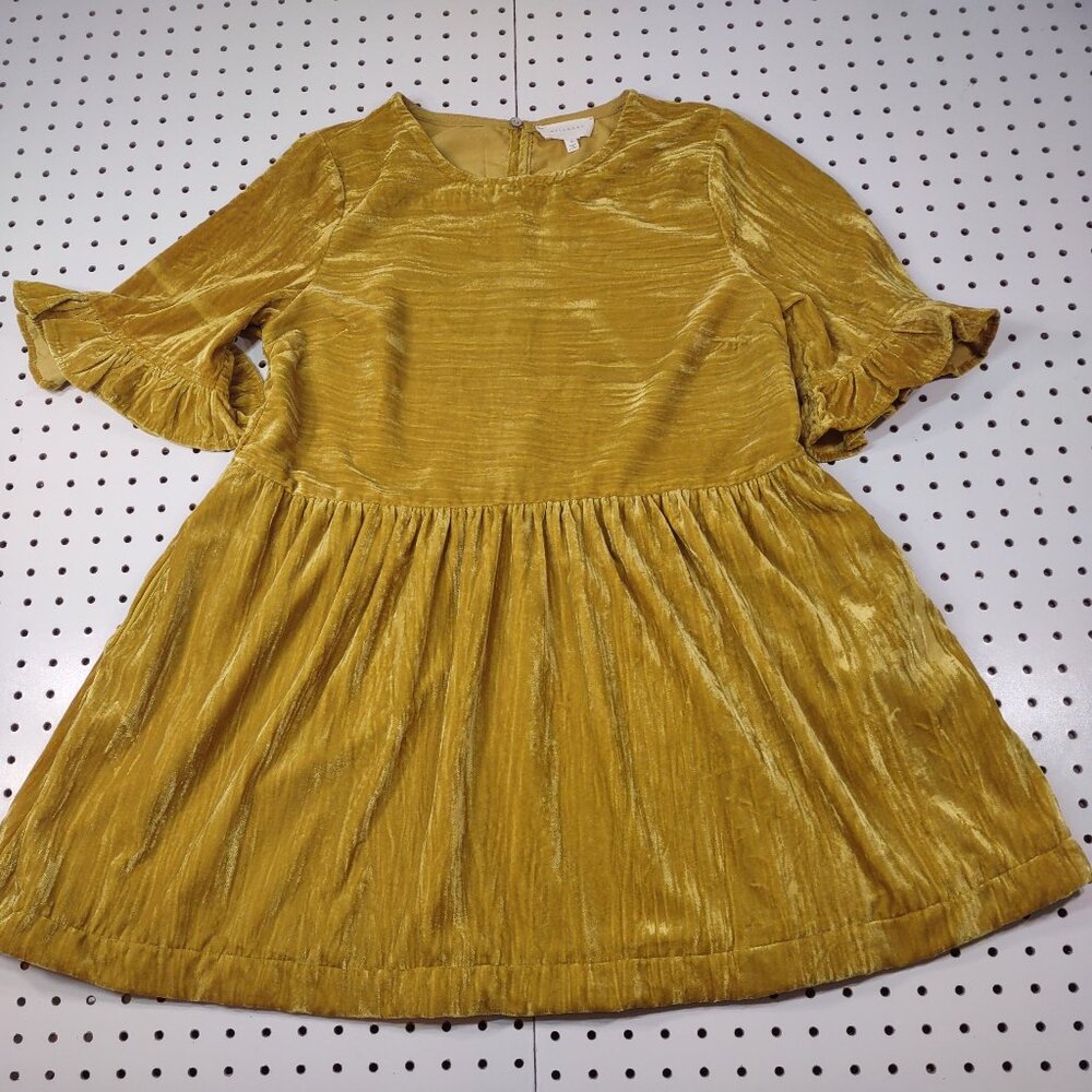 Melloday Velvet Mini Dress, Mustard Color, Size Small